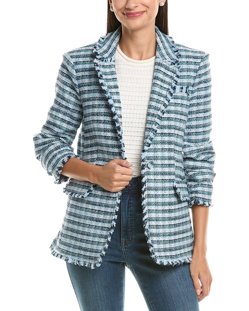 Cinq À Sept Cinq A Sept Matilda Tweed Fringe Trim Blazer In Blue