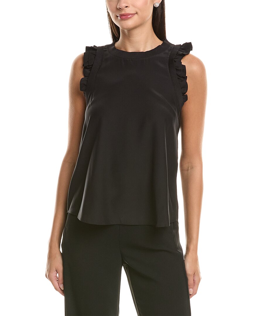 Cinq À Sept Cinq A Sept Lenore Ruffle Trimmed Silk Top In Black