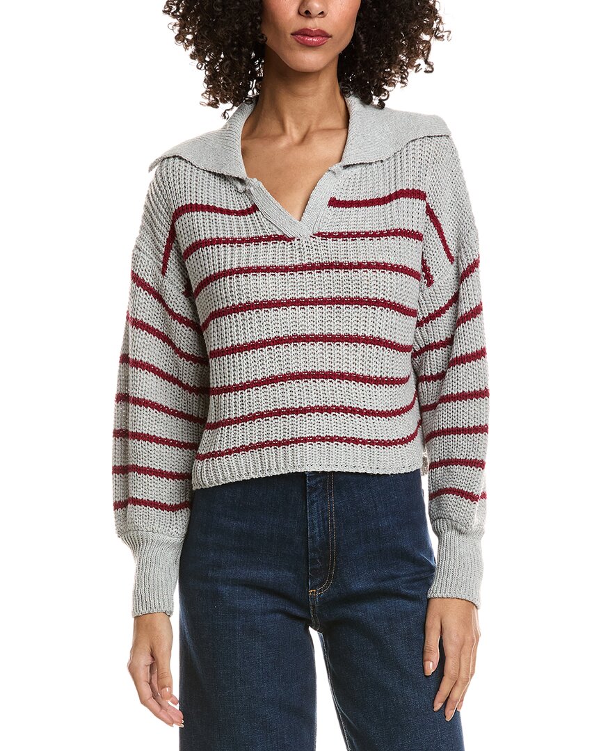 Madison Miles Knit Polo Sweater In Gray