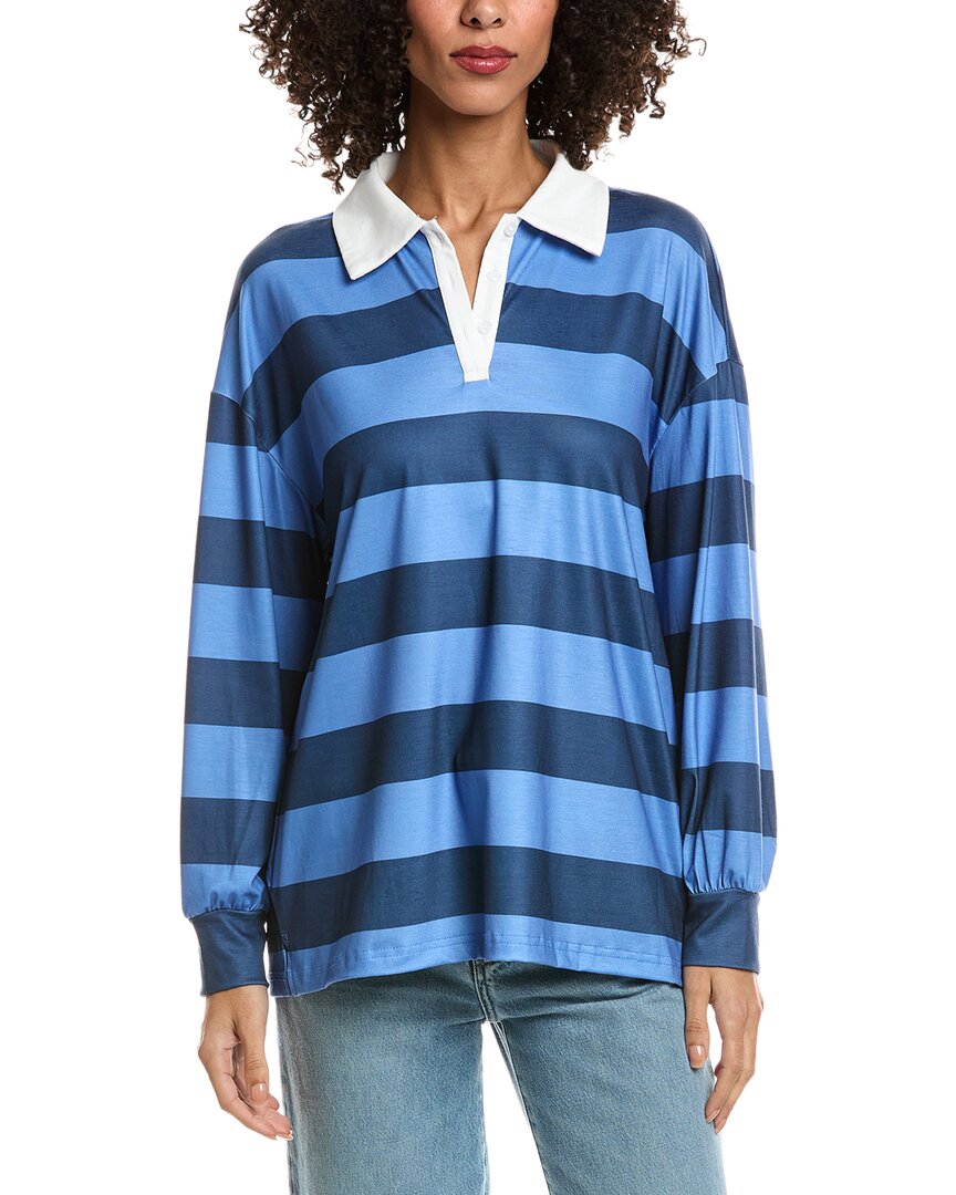 Madison Miles Stripe Polo Shirt In Blue