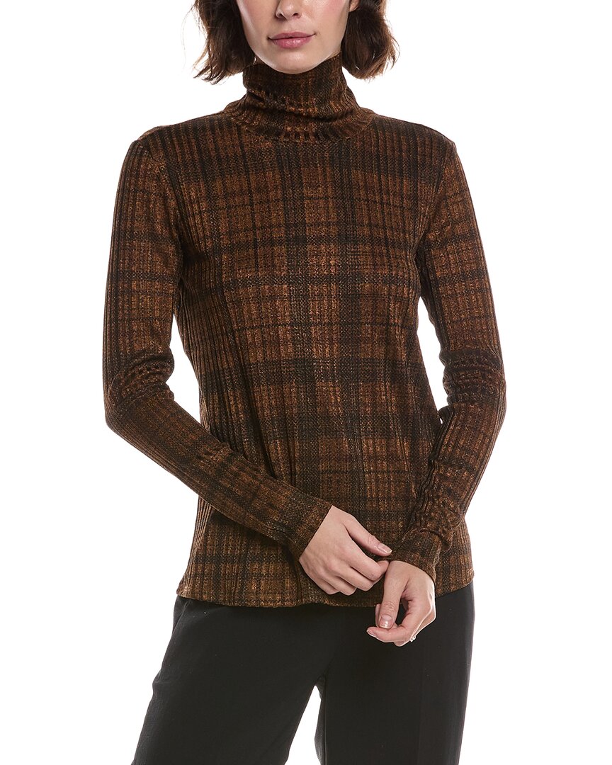 Premise Scrunch Neck Drop Needle Top In Brown