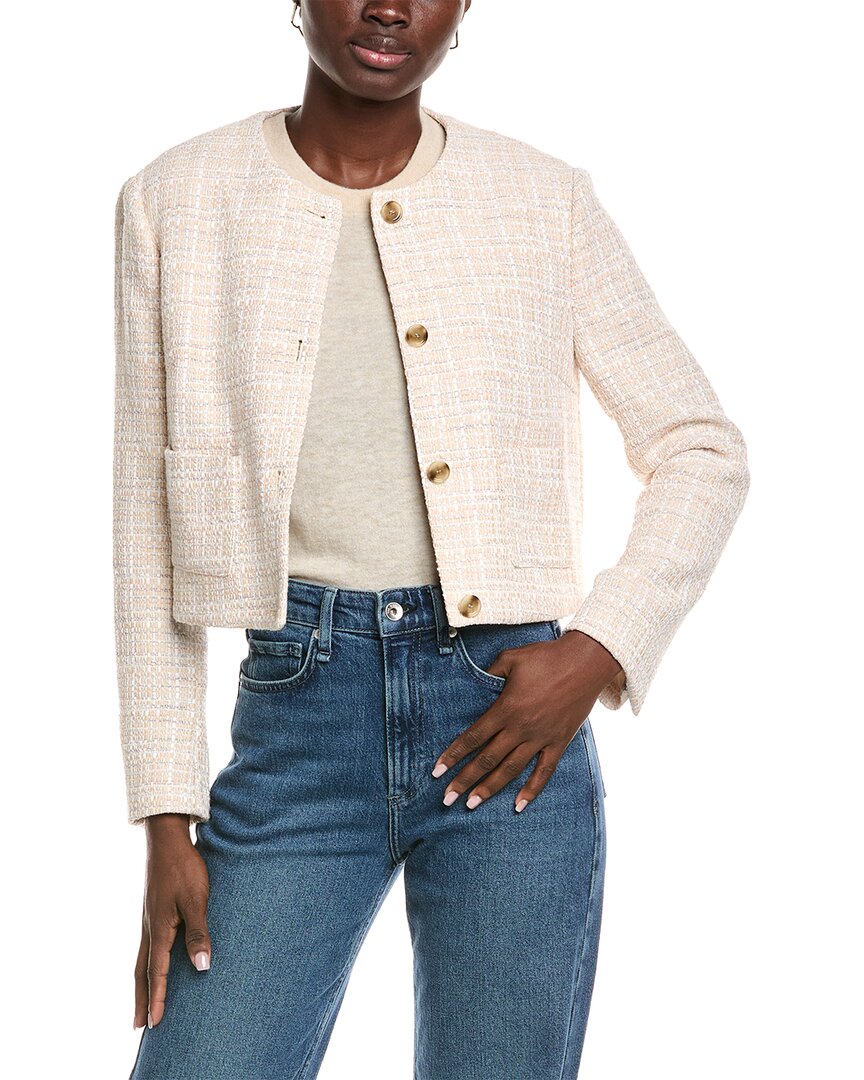Hugo Boss Collarless Regular-fit Jacket In Melange Tweed In Neutral