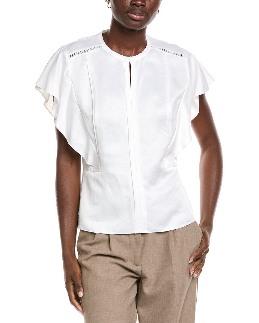 Hugo Boss Beliniara Linen-blend Blouse In White