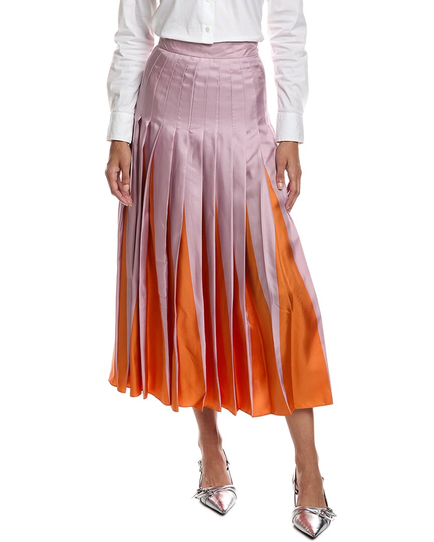 Valentino Pleated Silk Maxi Skirt In Purple