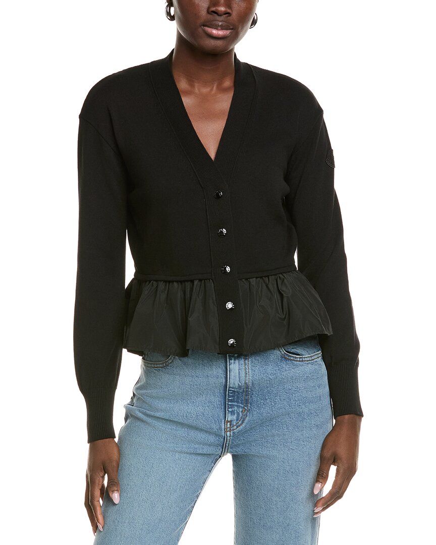 Moncler Peplum Cashmere & Silk-blend Cardigan In Black