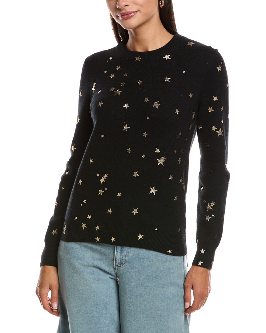 Minnie Rose Foil Star Cashmere Sweater In Black