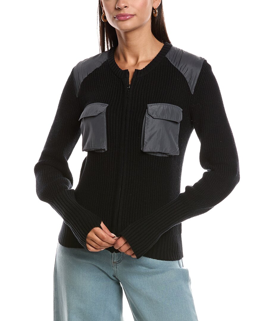 Minnie Rose Shaker Utility Zip Cashmere-blend Jacket In Black