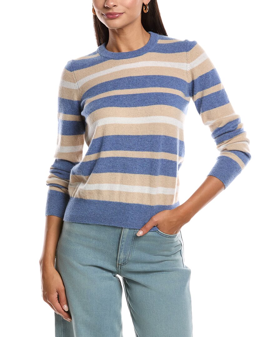 Minnie Rose 8979 Cashmere Striped Crew Neck Pullov In Black