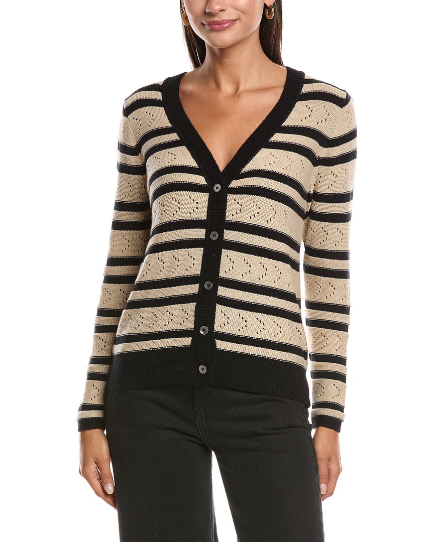 Minnie Rose Striped Pointelle Cashmere-blend Cardigan In Neutral