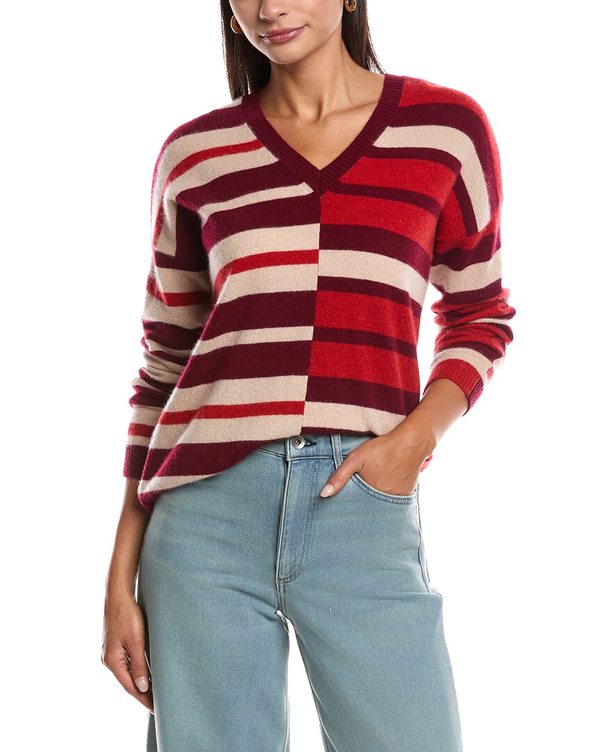 Minnie Rose Mix Stripe V-neck Cashmere Sweater In Multi