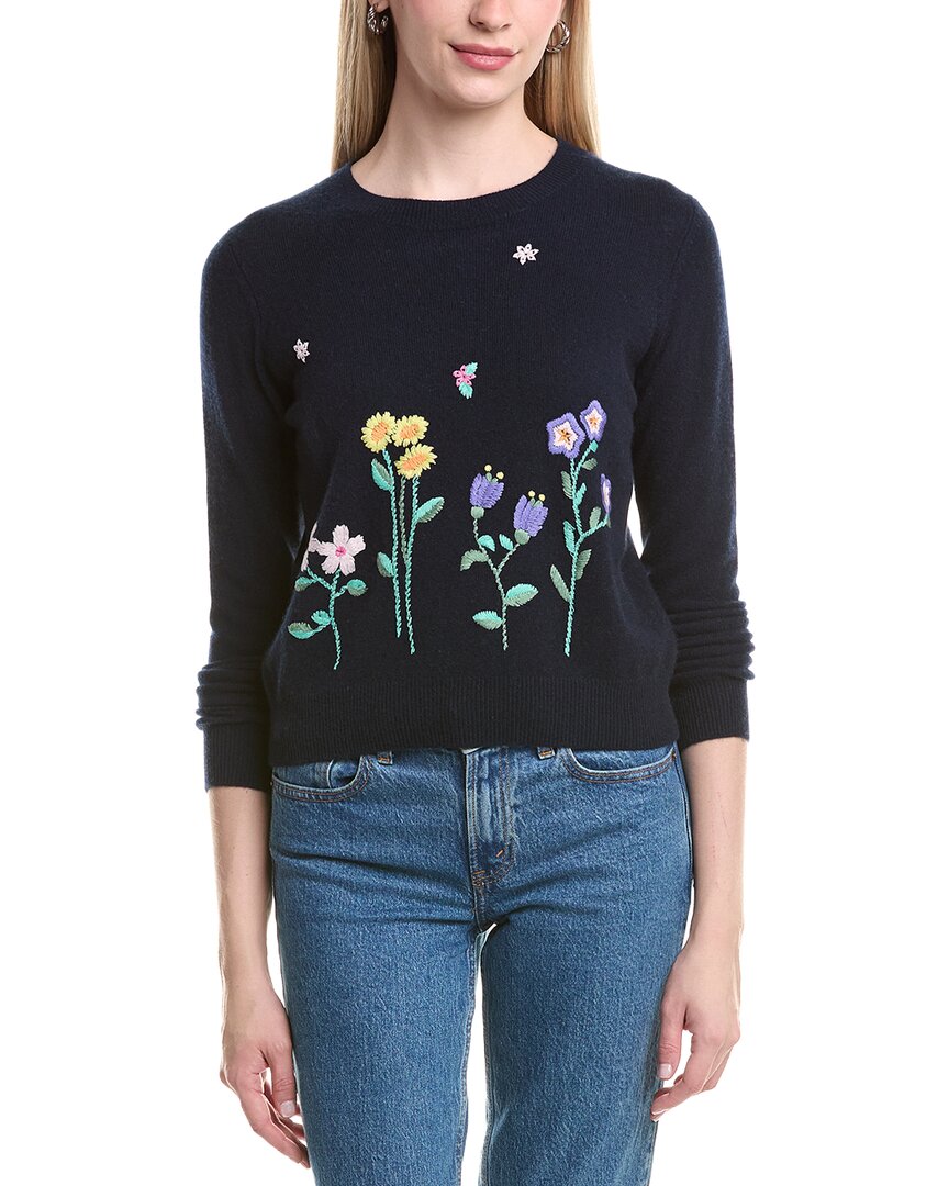 Autumn Cashmere Spring Flowers Embroidered Sweater In Blue