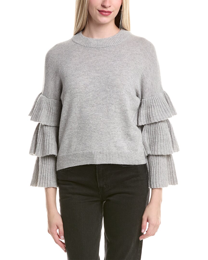 Autumn Cashmere Tiered Ruffle Sleeve Cashmere Sweater In Gray