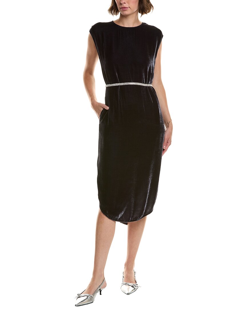 Velvet By Graham & Spencer Harper Velvet Silk-blend Midi Dress In Black
