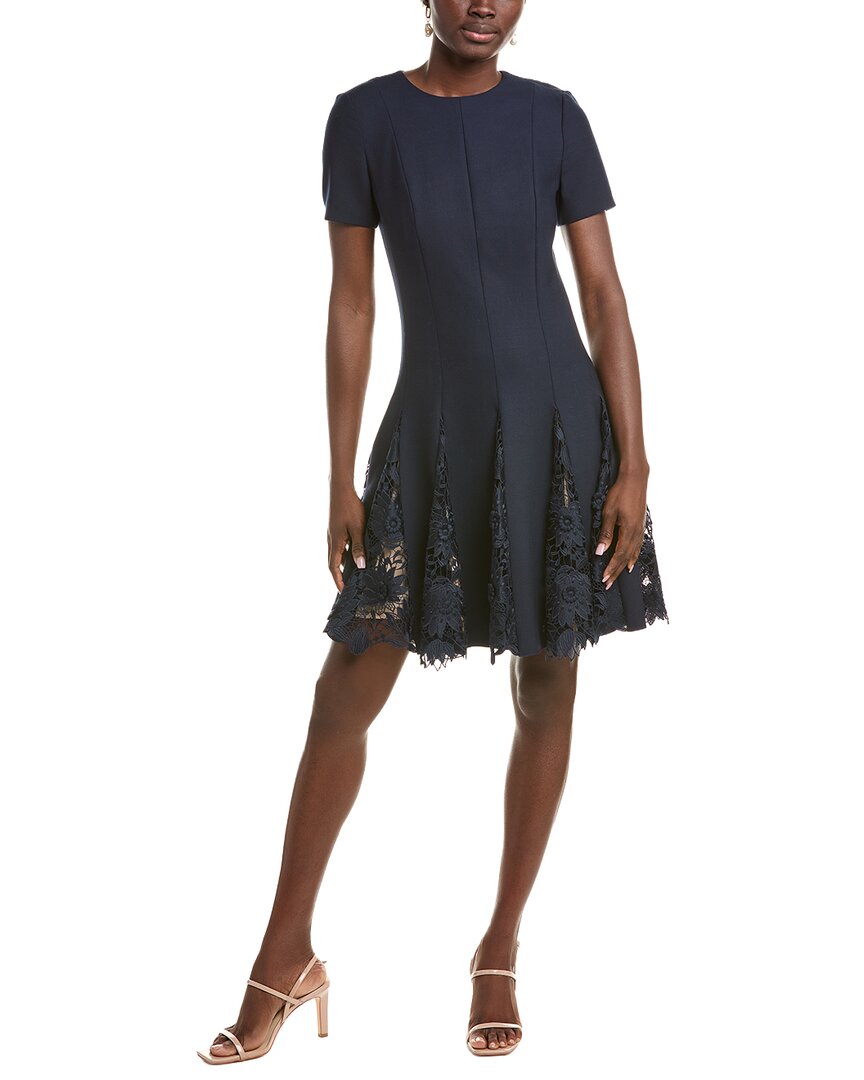 Oscar De La Renta Silk-lined Wool-blend A-line Dress In Blue