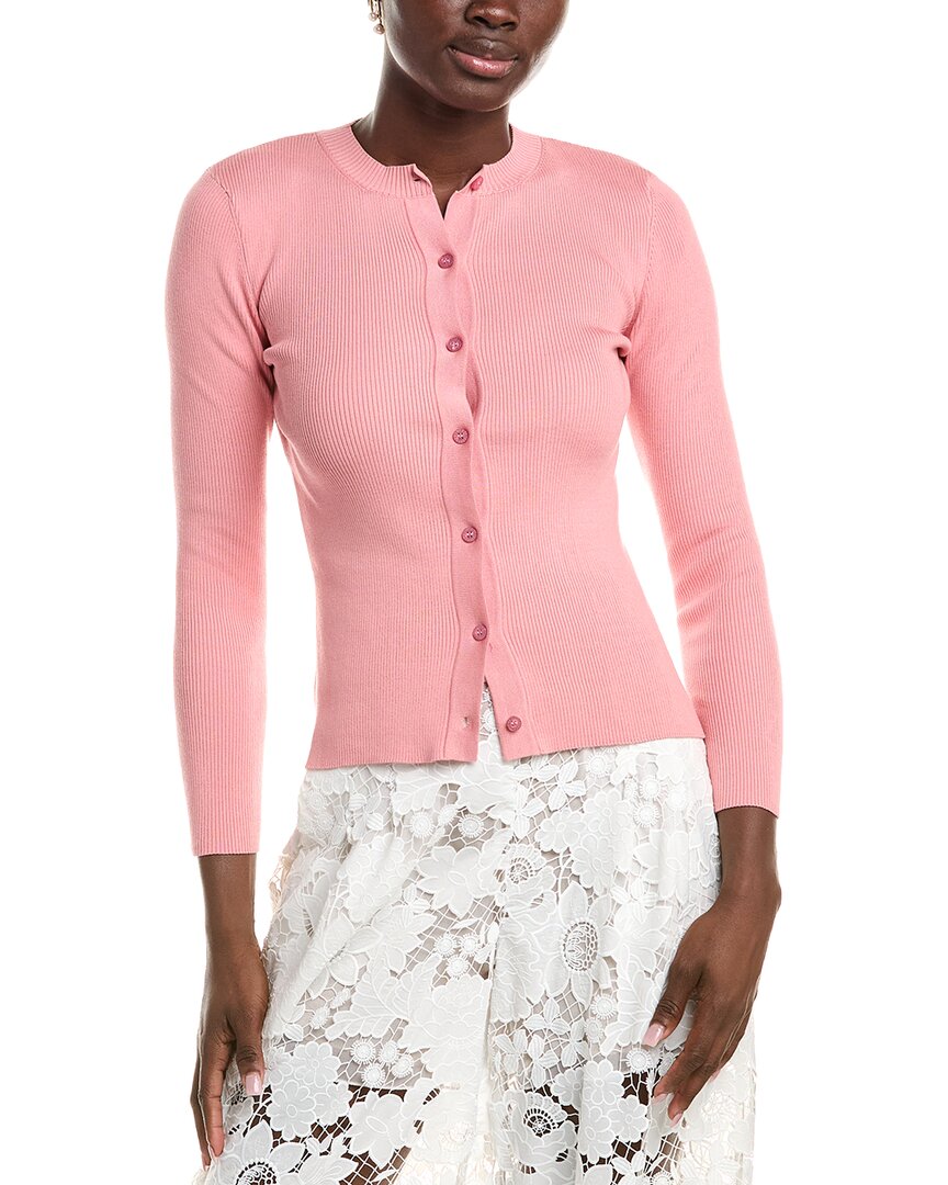 Oscar De La Renta Ribbed Button Front Silk-blend Cardigan In Pink