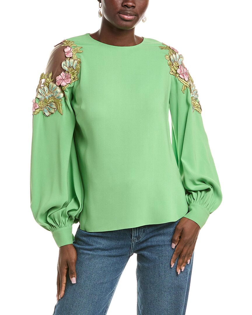 Oscar De La Renta Ladies Woven Blouse In Green