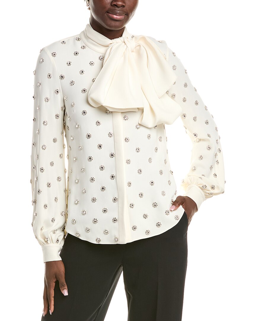 Oscar De La Renta Embellished Silk-blend Blouse In Neutral