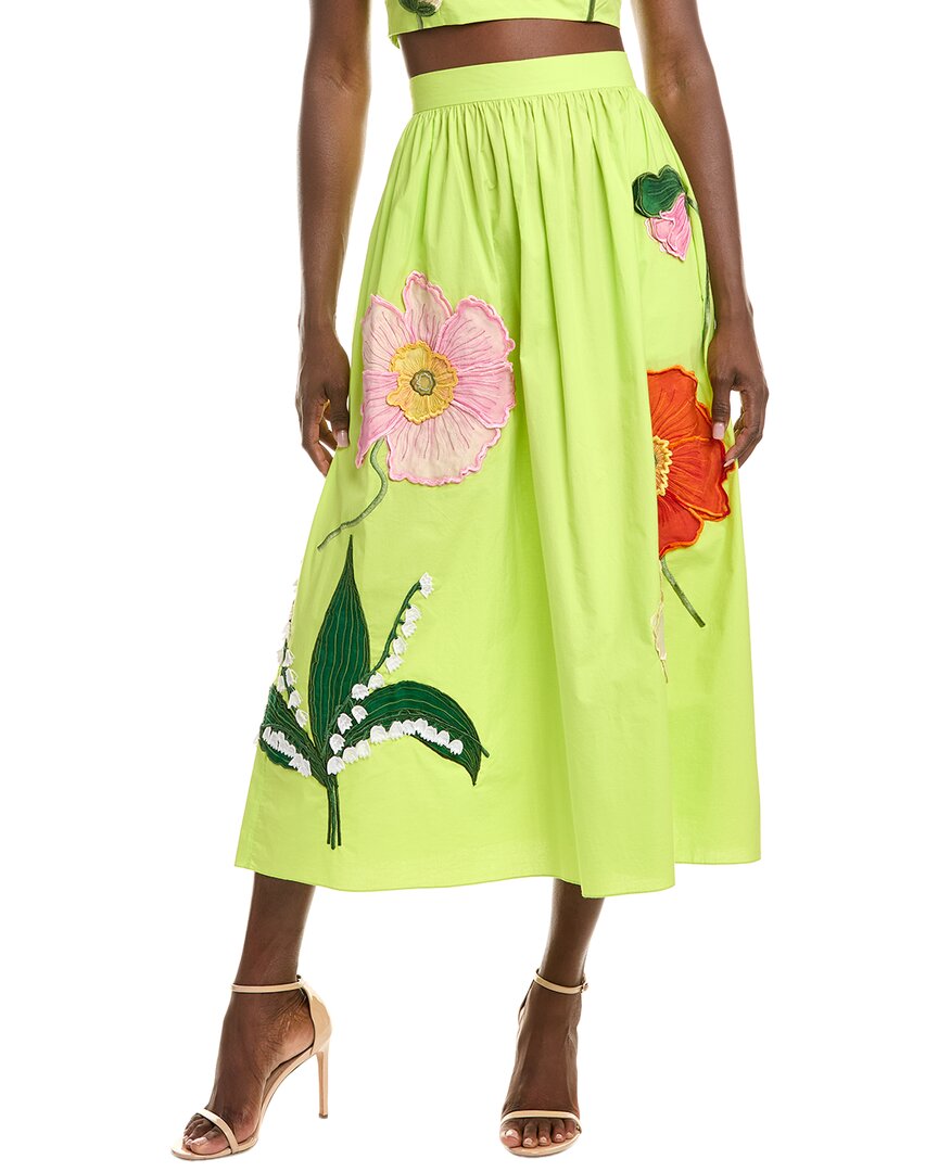 Oscar De La Renta Painted Poppy Skirt In Green