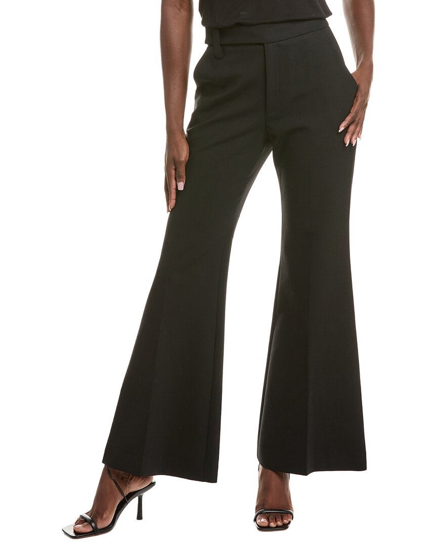 Oscar De La Renta Ankle-length Tulip Flare Silk-trim Wool-blend Pant In Black