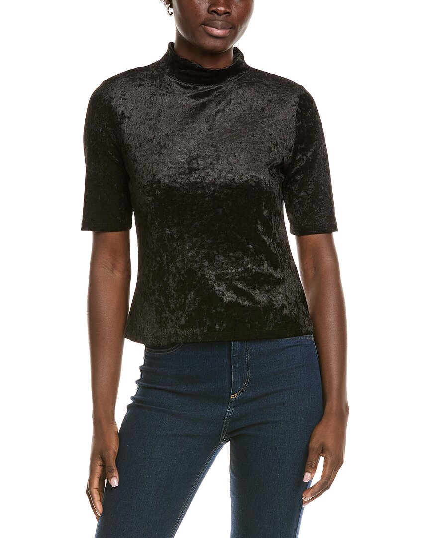 Vince Camuto Animal Print Jacquard Chenille Mesh Mock Neck Top In Black