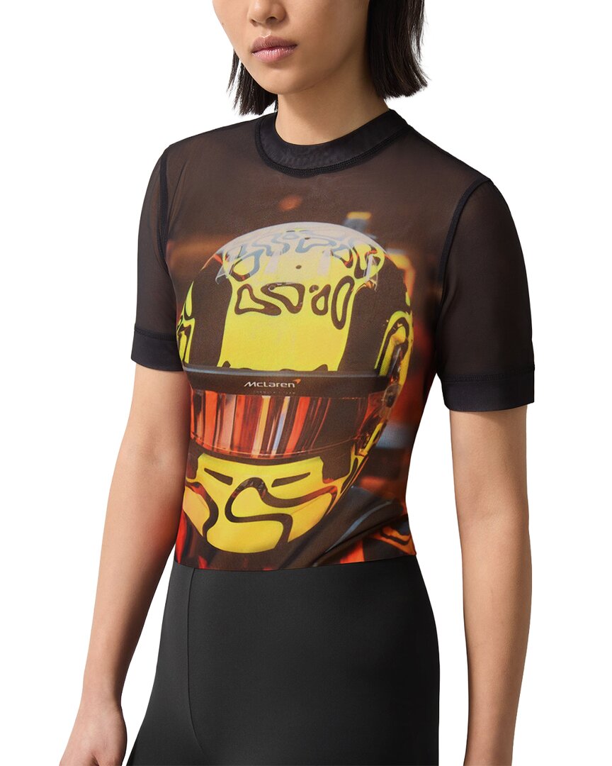 Reiss Mclaren Santino Short Sleeve Lando Printed Mesh Top In Brown