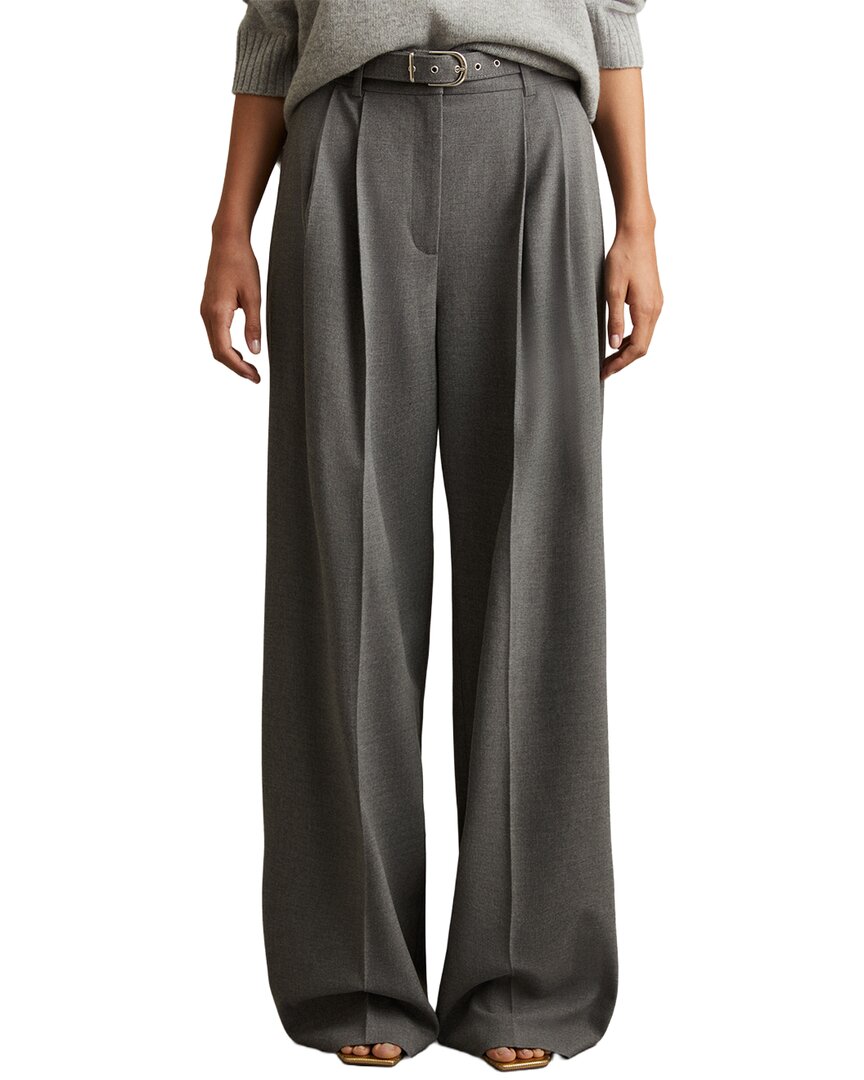 Reiss Freja Wide Belted Tailored Wide Leg Trouser In Gray