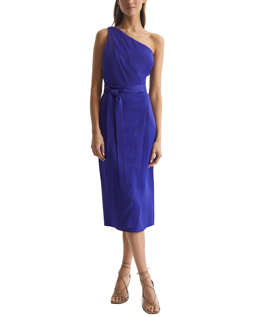 Reiss Flora Satin One Shoulder Dress In Blue