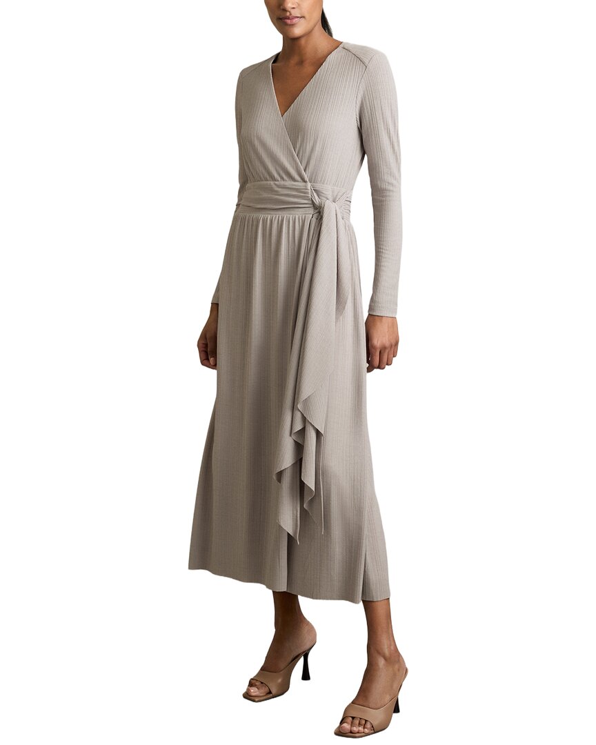 Reiss Madeline Wrap Tie Midi Jersey Dress In Gray