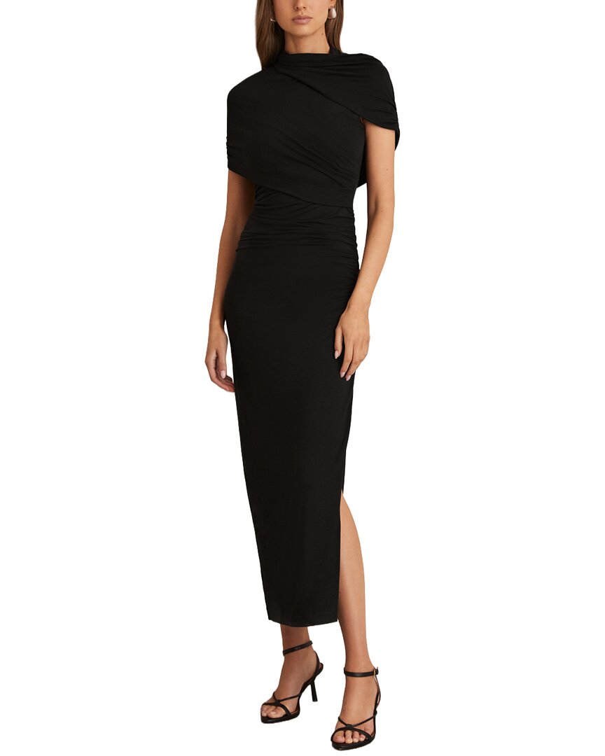Reiss Azure Ruched Mock-neck Midi Dress In Black