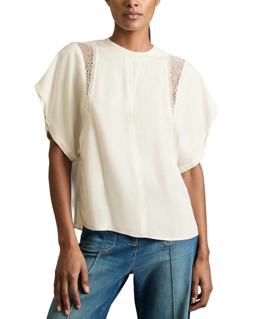 Reiss Harlowe Lace Insert T-shirt In White