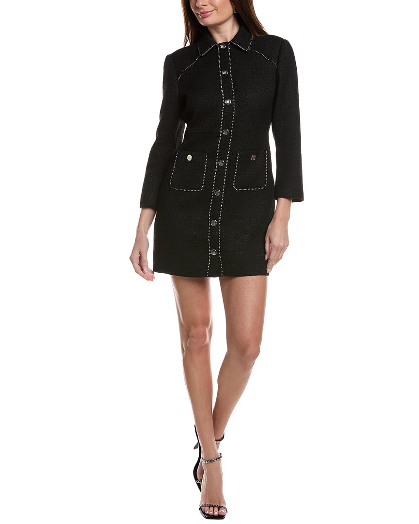 Maje Woven Midi Dress In Black
