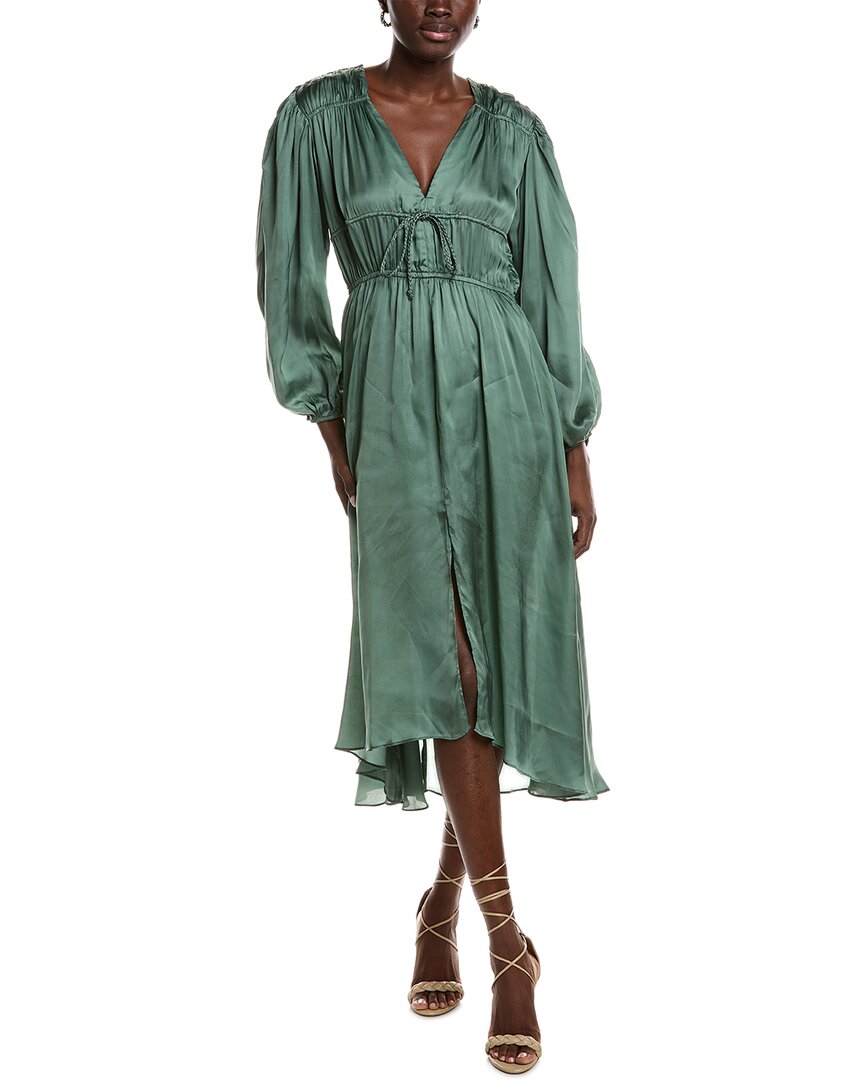 Maje Balloon Sleeve Midi Dress In Green
