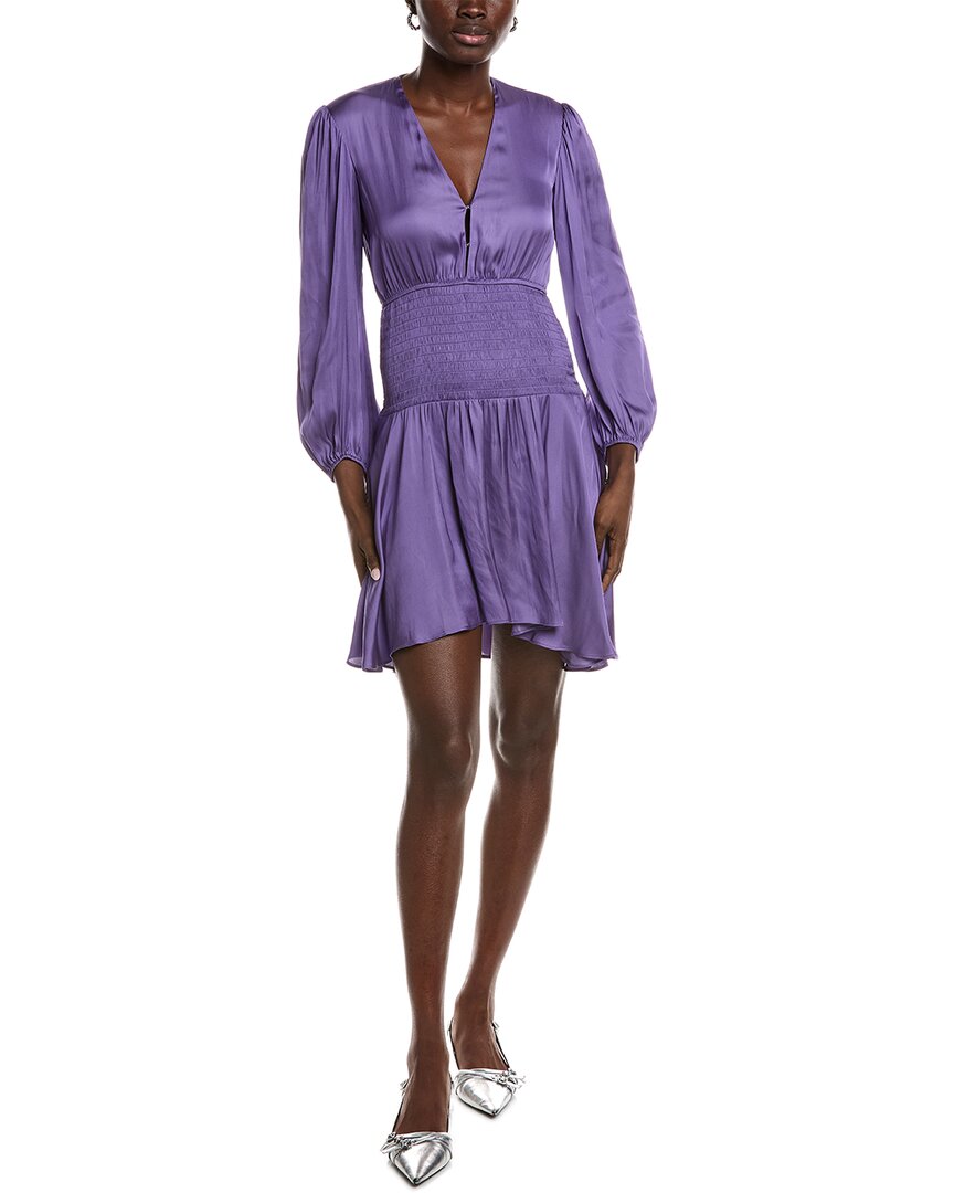 Maje Smocked Waist Mini Dress In Purple