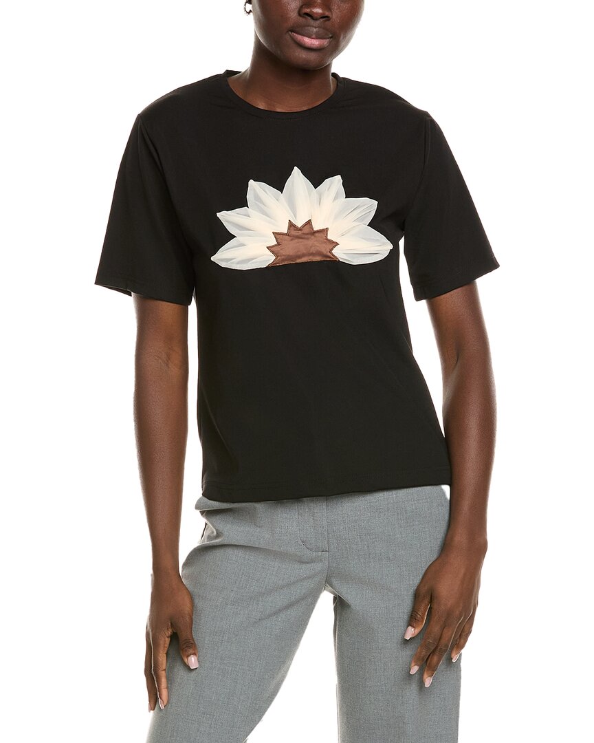 Gracia Flower Embossed T-shirt In Black