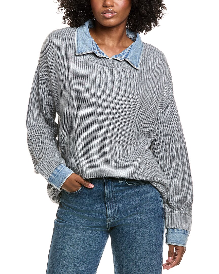 Vintage Havana Denim Trim Wool-blend Sweater In Gray