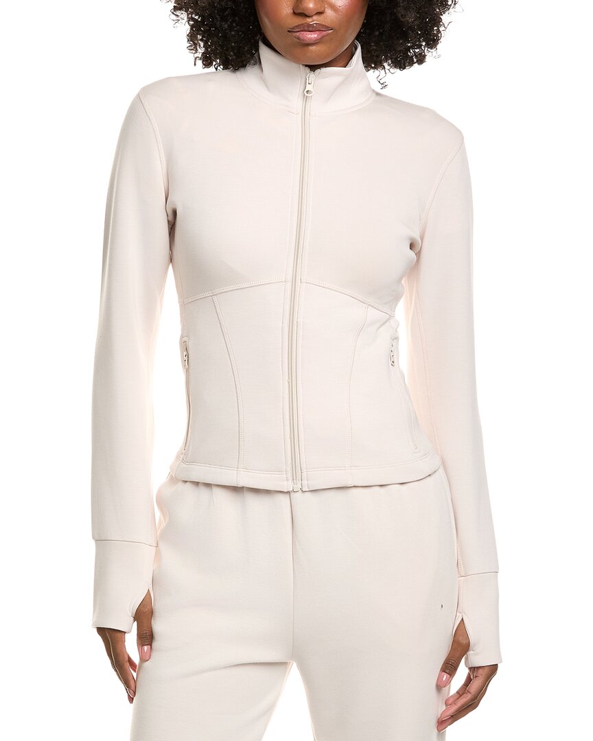 Vintage Havana Cloud Fleece Slim Fit Zip-up Jacket In White