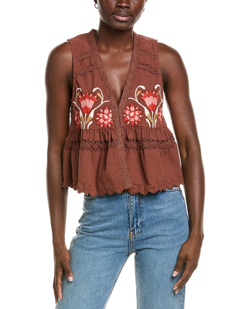 Free People Bali Vine Whispers Embroidered Tank In Brown