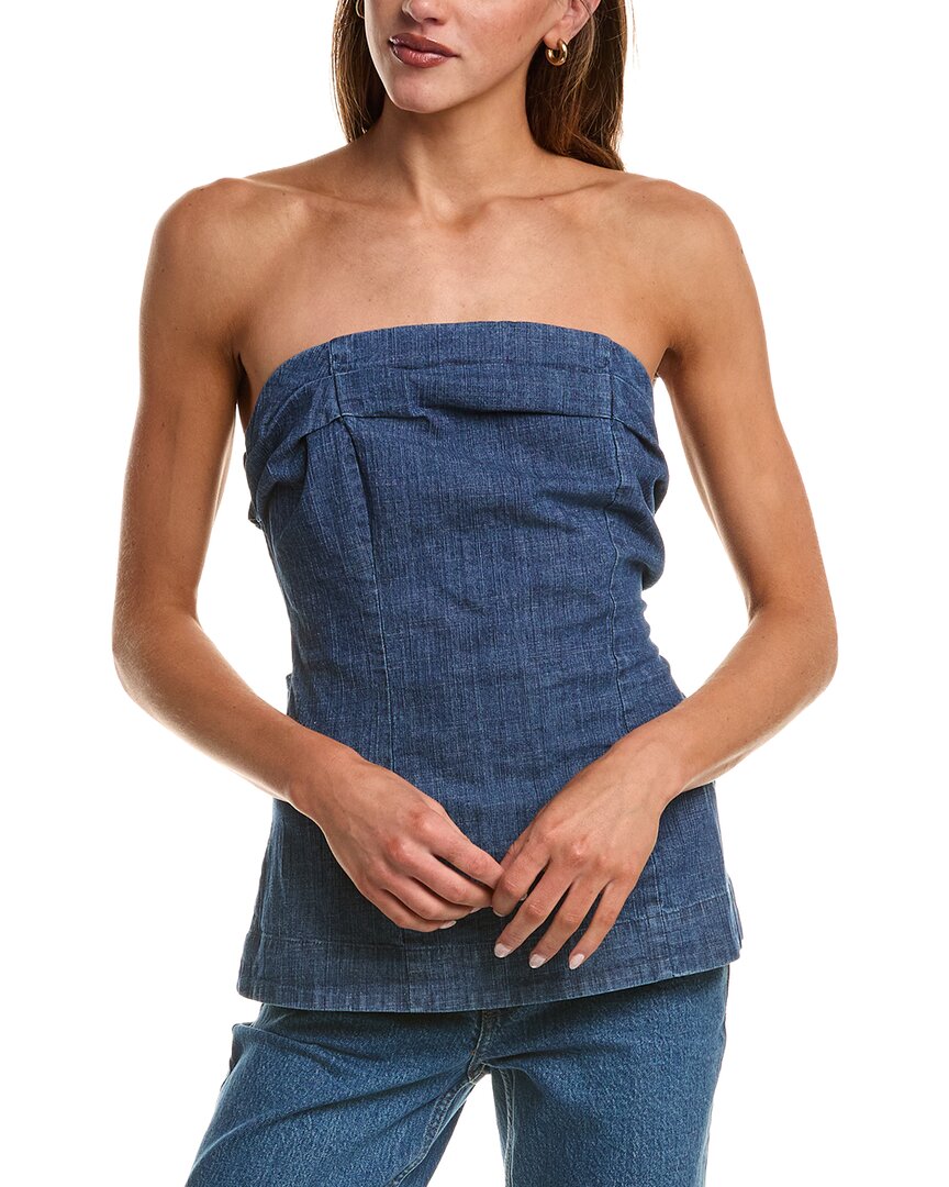 Free People Lora Lace-up Denim Tube Top In Blue
