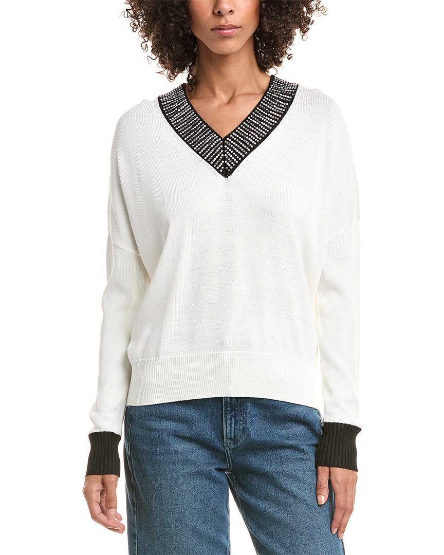 Karl Lagerfeld Embellished V-neck Sweater In White