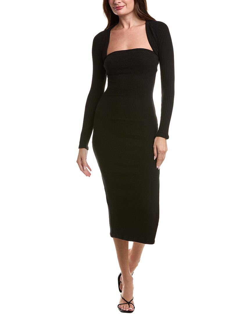 Project Social T 2pc Allora Strapless Rib Dress & Cropped Cardigan Set In Black