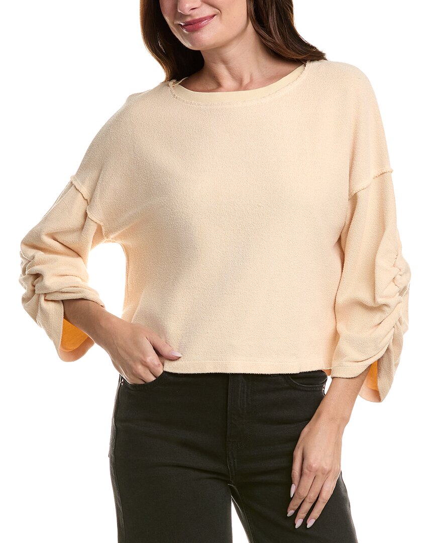 Project Social T Callie Ruched Sleeve Textured Sweatshirt In Neutral