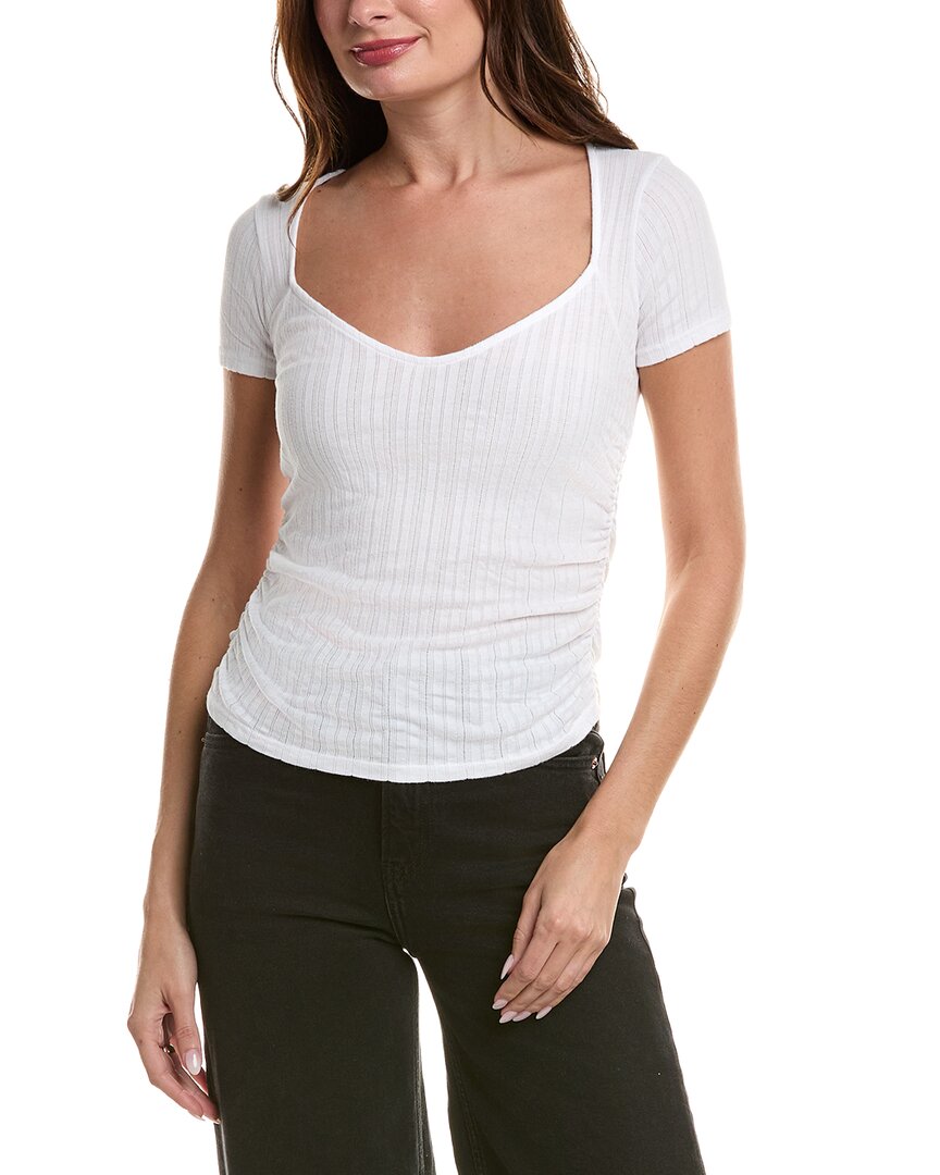 Project Social T Dylana Pointelle Sweetheart Neck T-shirt In White