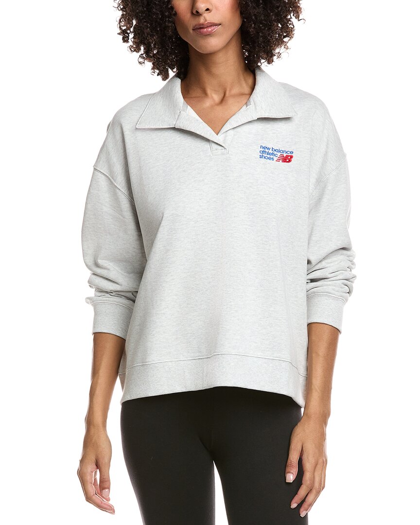 New Balance French Terry Polo Sweatshirt In Gray