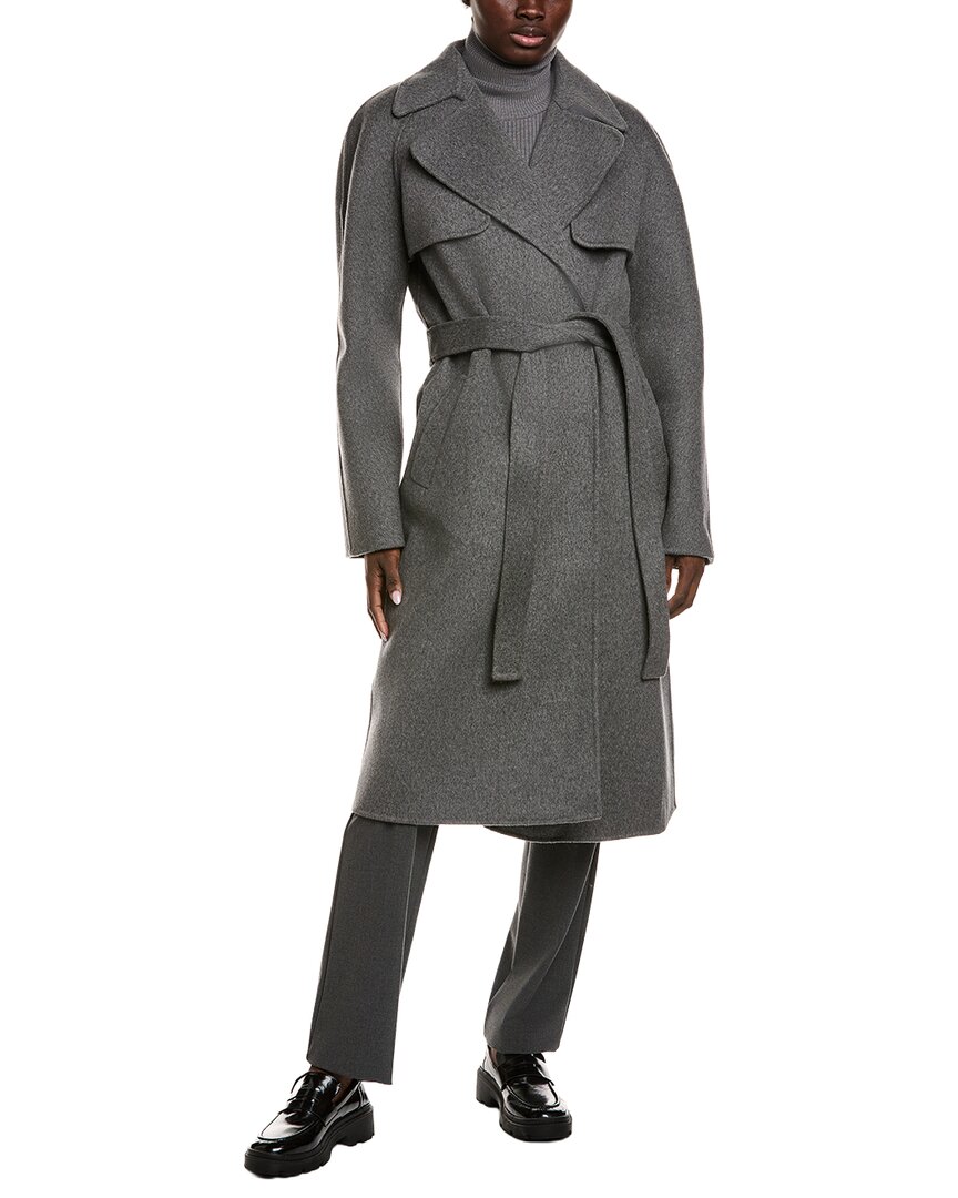 Michael Kors Collection Melton Wool Trench Coat In Gray