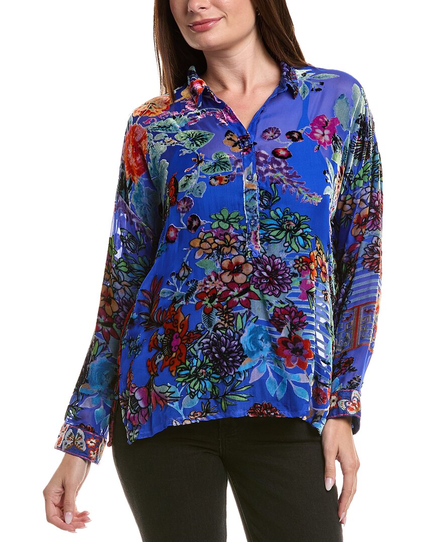 Johnny Was Seline Silk-blend Blouse In Blue