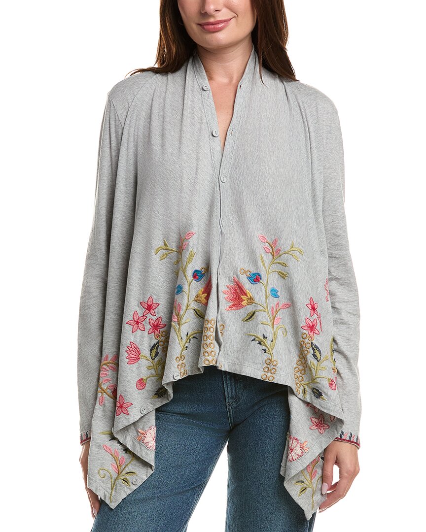 Johnny Was Button Neck Draped Cardigan In Gray