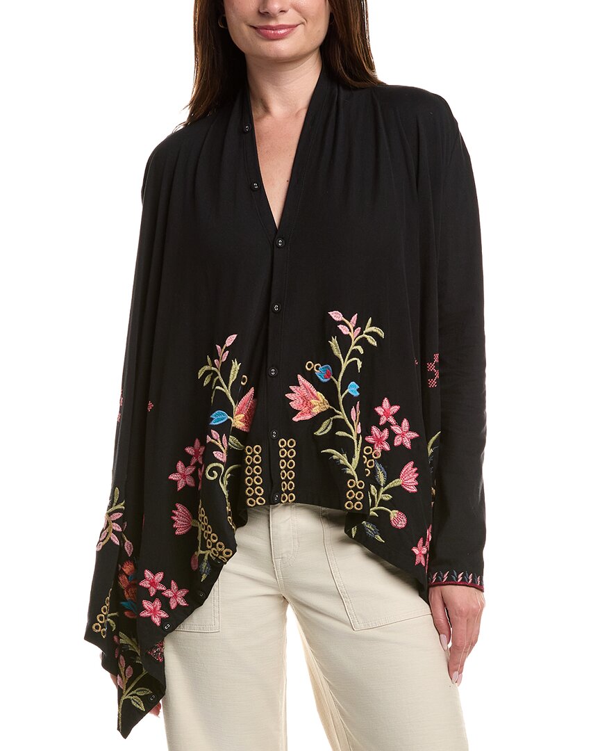 Johnny Was Button Neck Draped Cardigan In Black