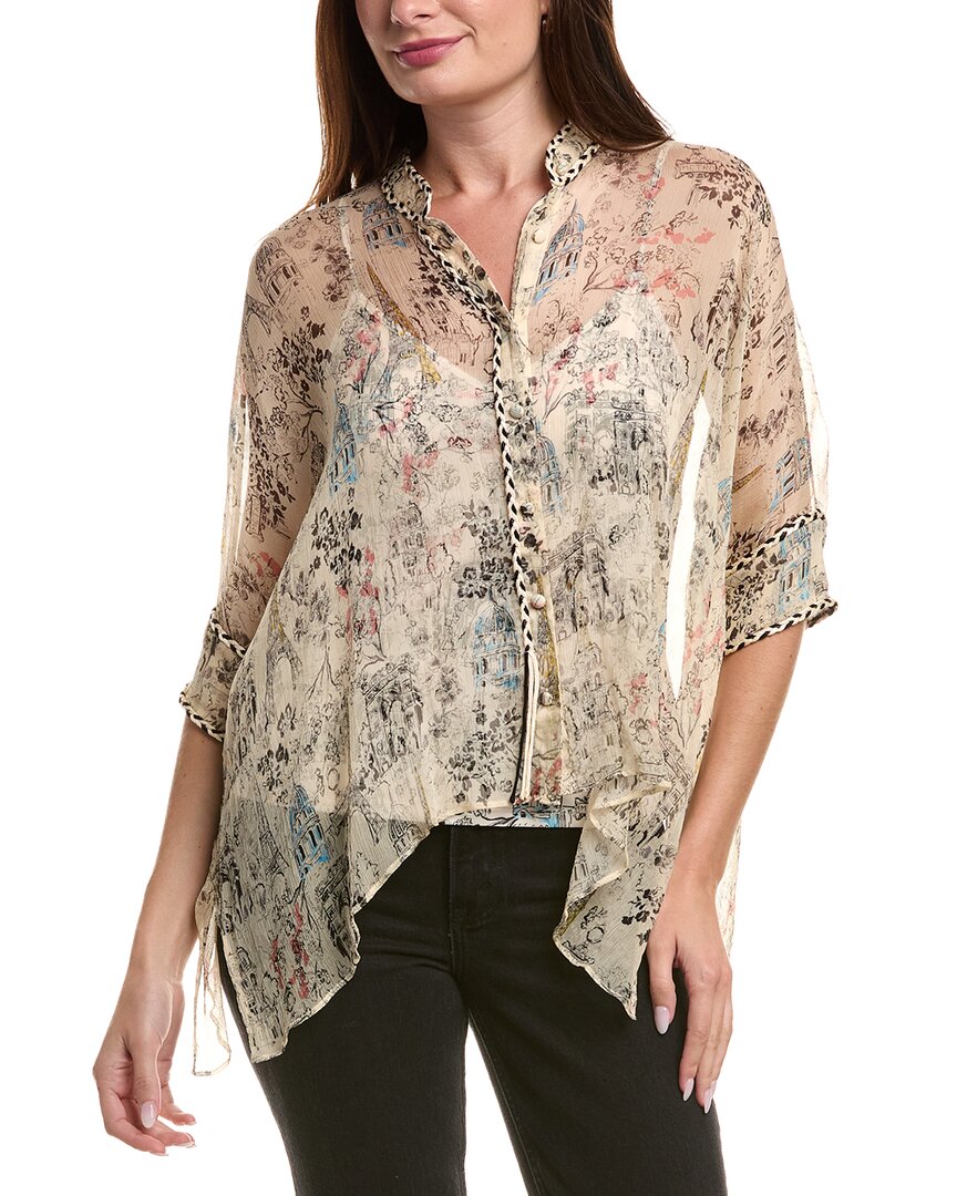 Johnny Was Petite Katia Oversized Silk Blouse In White