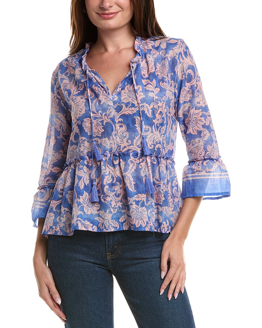 Johnny Was Ruffle Lake Blouse In Blue
