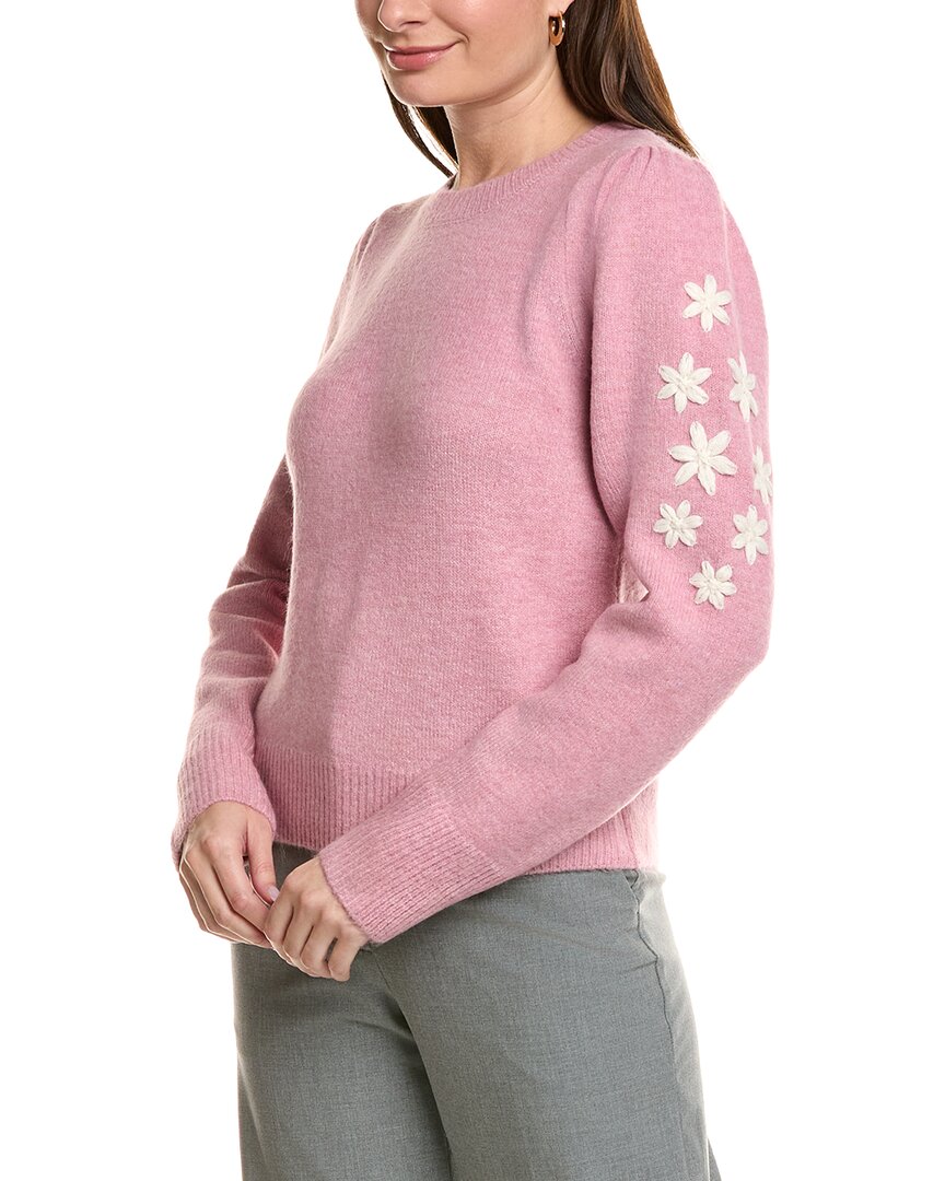 Ellen Tracy Floral Embroidered Sweater In Pink